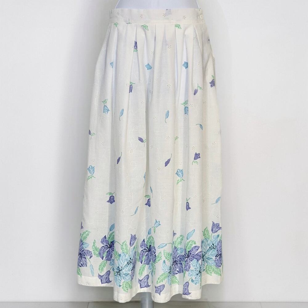 Vintage 90s Kayo California White Floral Maxi Skirt Cottagecore Prairie USA Sz 9